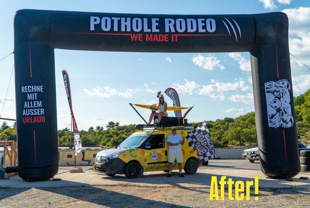 Das Käsemobil am Pothole Rodeo Zielbogen nach dem Ausbau